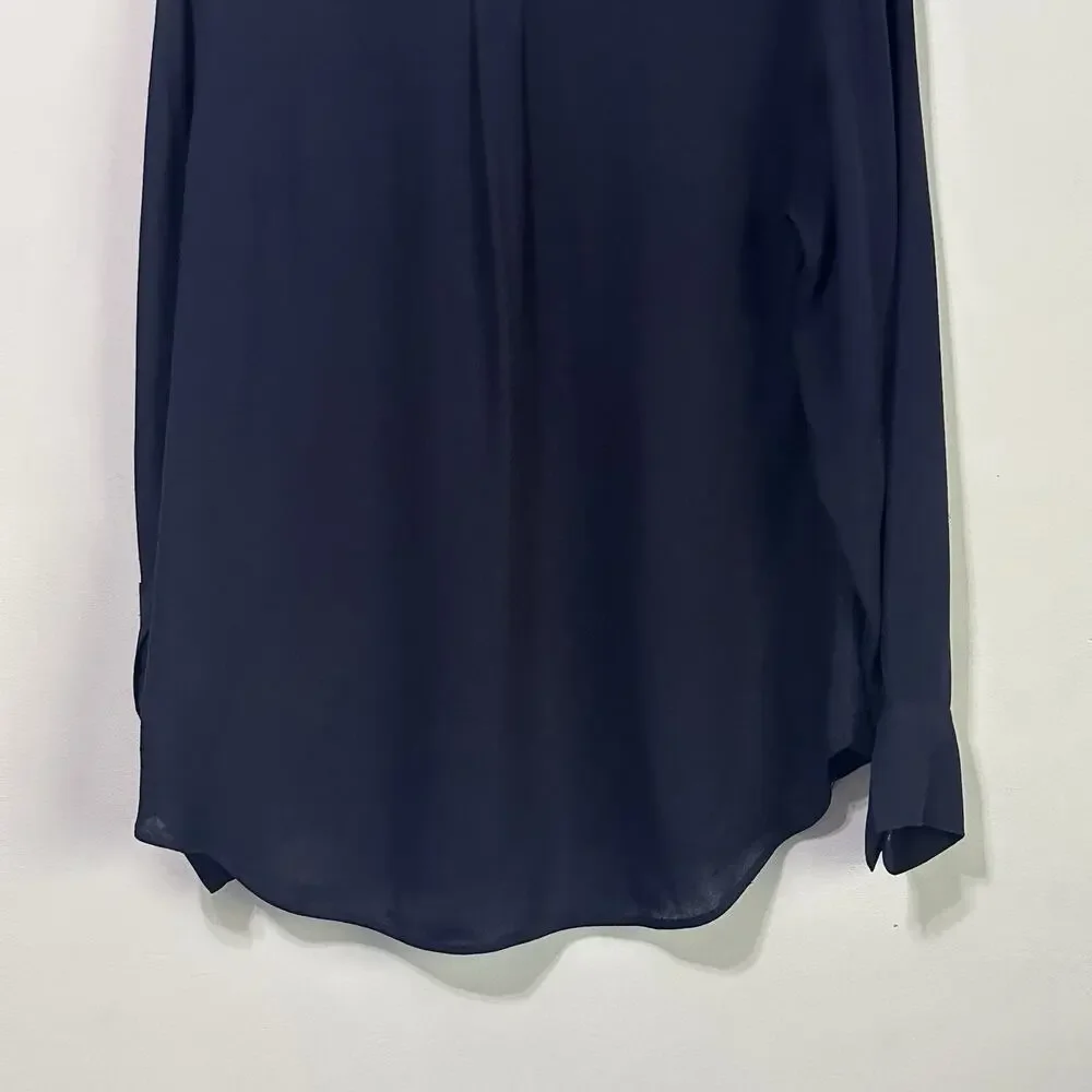 J Crew Drapey Henley Tunic Top‎ Popover Blouse 12 Navy Blue Work Long Sleeve